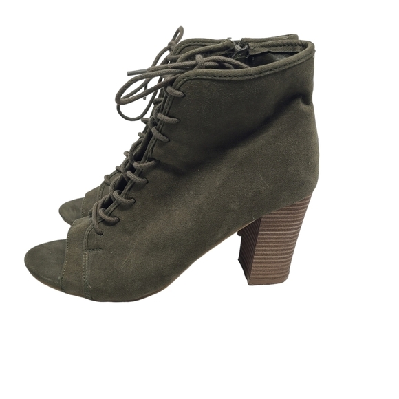 Hot Tomato ankle boots Peep Toe size 9.5 Olive Green Faux Suede‎ - Picture 3 of 6
